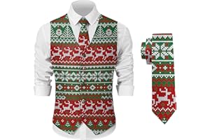 Arvilhill Men's Christmas Suit Vest with Tie Merry Pattern Business Party Festive Wear Set (S-3XL)