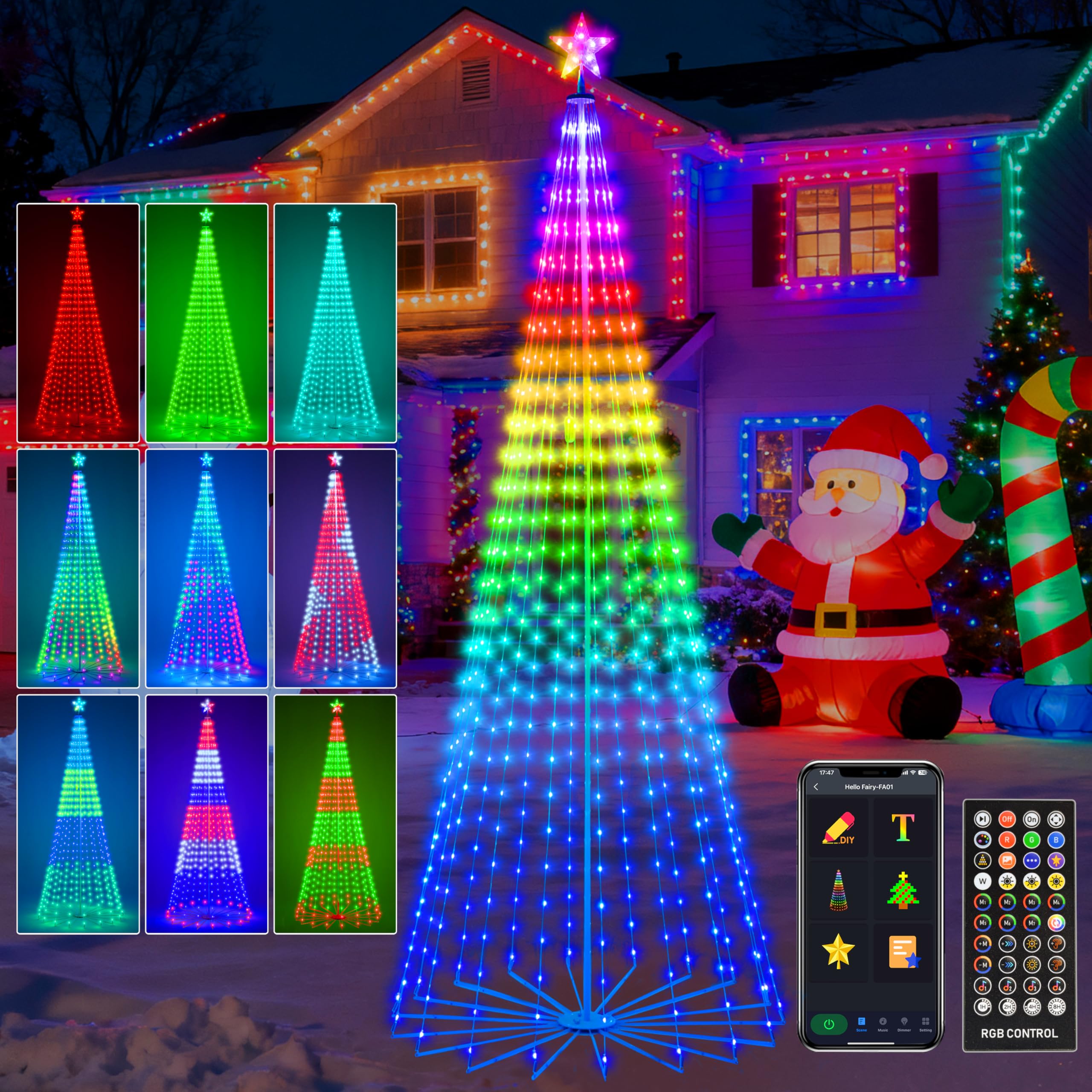 Photo 1 of Holaurora 10FT Lighted Outdoor Christmas Tree, 514 LED Smart Cone Tree, Music Sync RGB Fairy Lights, LED Light Show, APP and Remote Control, Timer Function, Perfect for Outdoor Christmas Decorations