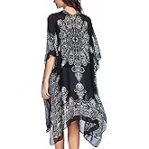 Moss Rose Women's Beach Cover up Swimsuit Kimono with Bohemian Floral Print, Loose Casual Resort Wear