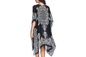 Moss Rose Women's Beach Cover up Swimsuit Kimono with Bohemian Floral Print, Loose Casual Resort Wear