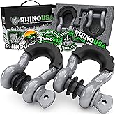 Rhino USA D Ring Shackles (2-Pack) - 41,850lb Break Strength – Heavy Duty 3/4" Clevis Shackle with 7/8 Pin for Towing & Off-Road Use - Pairs with Tow Strap for Vehicle Recovery (Gray)