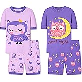 Joyond Girls Pure Cotton Summer Pjs Size 2T-14Years, Little Girls Short Sleeve 4-Piece Sleepwear Kids Toddler Pajamas Set