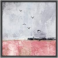 SIGNWIN Framed Canvas Wall Art Birds Flying Over a Pink Lake and Mountains Landscape Wilderness Oil Painting Abstract Rustic Scenic Dramatic for Living Room, Bedroom, Office - 16x16 inches