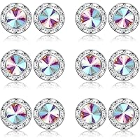 DOLON 4-Pack Crystal Stud Earrings - 17mm Round Clear Acrylic Stone Everyday Jewelry
