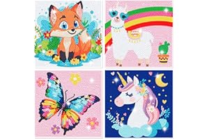 NANZHOO Gem Art Diamond Art Kits, 4 Pack Cartoon Animal Paintings for Beginners, Kids' Mosaic Kits for Home Wall Decor (6X6 inch)