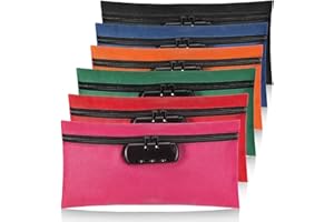 LEIFIDE 6 Pcs Money Bag with Lock and Zipper 11 x 5.5 Inches Lockable Storage Bag Cash Accessories Pouch for Storing Coins Checks Documents(Colorful, Oxford Cloth)