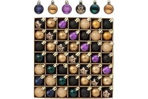 DECOR BY HANNAH DecorbyHannah Mini Halloween Ornaments Tree Decorations, 49ct 30mm Black Gold Halloween Ornaments for Small Tree, Shatterproof Vintage Scary Decorative Hanging Ball Ornaments for Home Indoor Decor
