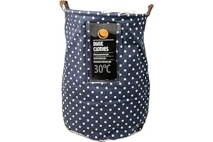 DEKE HOME Collapsible laundry basket hamper. Round lunar canvas waterproof large storage bin baskets. Storage washing clothes and toys with handles and drawnstring 13.3"x 18.5"