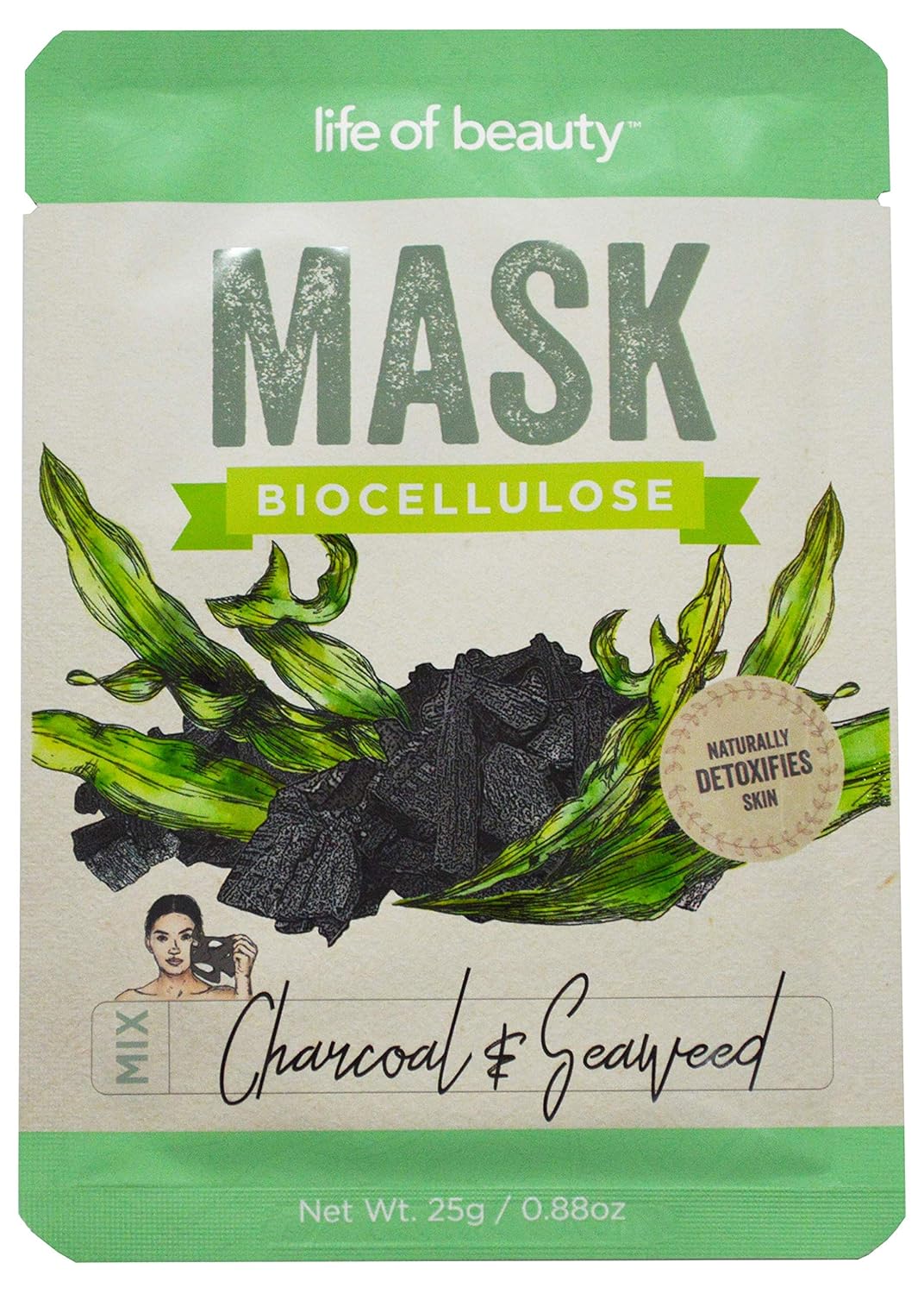 Amazon Com Korean Face Mask Biocellulose Korean Skin Care Facial Mask W Collagen Charcoal And Seaweed Sheet Mask 1 Pack Beauty