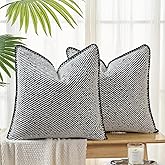 Volcanics Chenille Soft Throw Pillow Covers 20x20 Set of 2, Modern Minimalist Velvet Decorative Cushion Covers for Couch Sofa Bed Home Decor, Black
