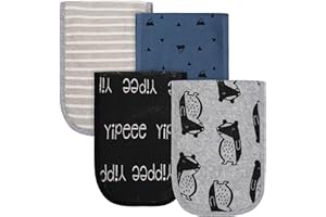 Grow by Gerber Baby Boys Terry Burp Cloths, Black/White/Grey/Blue, One Size , (Pack of 4)