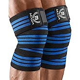 Mava Sports Knee Wraps (Pair) for Men & Women | Ideal for Cross Training, WODs, Gym Workouts, Weightlifting, Fitness & Powerlifting | Knee Straps for Squats | 72" Compression & Elastic Support