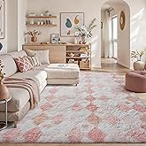 PureCozy Pink 8x10 Area Rug for Living Room Washable Non Slip Neutral Soft Bedroom Checkered Carpet Fluffy Modern Shag Fuzzy Indoor Large Aesthetic Bedroom Home Office Playroom Nursery