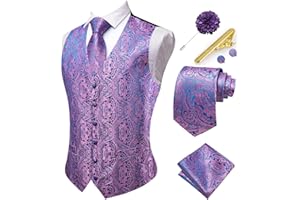 Hi-Tie Mens Suit Vest and Tie Set V-Neck Silk Paisley Formal Waistcoat Necktie Pocket Square Set for Wedding