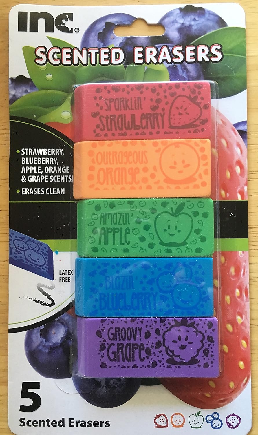 Other School Supplies 5 PK Of FRUIT SCENTED ERASERS BY INC Grape