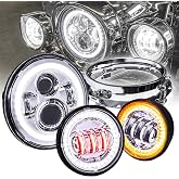 TRUE MODS 7 Inch Halo LED Headlight 4.5" Passing Light for Harley Davidson | Chrome Mounting Bracket, DRL, H4 Plug n Play, Fits Daymaker Road King Street Glide Electra Glide Ultra Classic Motorcycle