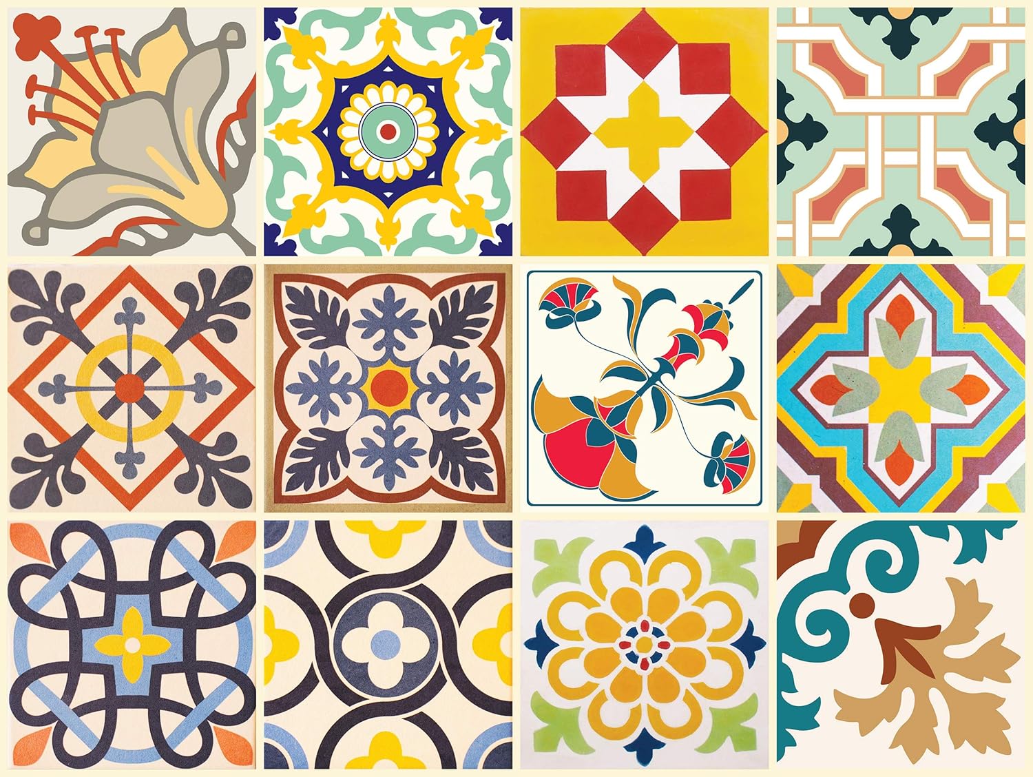 The Nisha 24 PC Pack Art Eclectic Peel and Stick Wall Sticky Backsplash Vinyl Waterproof Removable Tile Sticker Decals for Bathroom & Kitchen, 4x4 Inch, Cheerful 1282