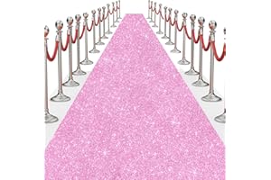 UBCGOTT Glitter Carpet Runner for Party 2.6 X 30 ft Glitter Non-Woven Fabric, Carpet Rug for Event, Aisle Runway Runner for Wedding Ceremony, Movie Theme Party Decorations (Glitter Pink, 2.6FTx30FT)