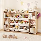GITAWUSA Toy Storage Organizer, Kids Bookshelf with 6 Shelves, 9 Toy Bins &amp; 6 Hooks | Toy Shelf, Storage Bin Unit, Toy Organization for Playroom, Nursery, Bedroom, Toddler Room, White, 57''W