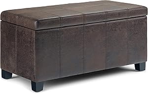 Simpli Home AXCOT-223-DBR Dover 36 inch Wide ContemporaryStorage Ottoman in Distressed Brown Faux Air Leather