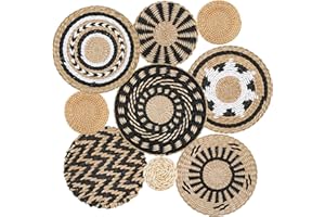 DETENE Set of 9 Boho Wall Decor Wicker Woven Wall Basket Decorations Round Tassels Macrame Wall Decor Art for Farmhouse Livin