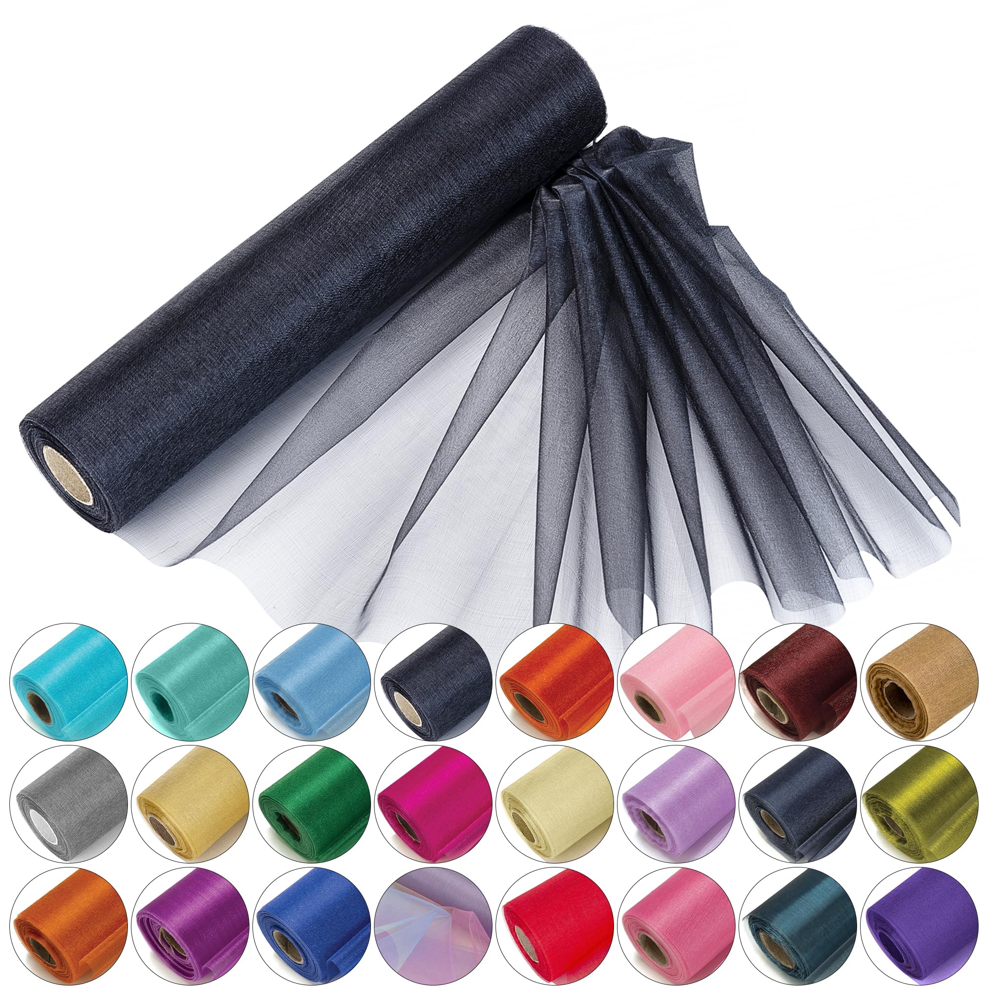 29cm x 25m Roll of Organza Sheer Fabric - Elegant Decorative Cloth for Wedding Chair Bows, Table Runners, Party Favours - Crafting Supplies for Ribbons, Dress Accents,and Bags, Black — image 1
