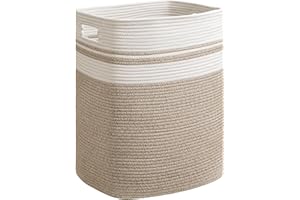 joybest Cotton Laundry Basket, Large Woven Rope Basket with Handles for Living Room and Bedroom, Stylish Storage Basket for Blankets, Toys, Clothes and Pillow - 22x16x13 Inches Gradient Brown