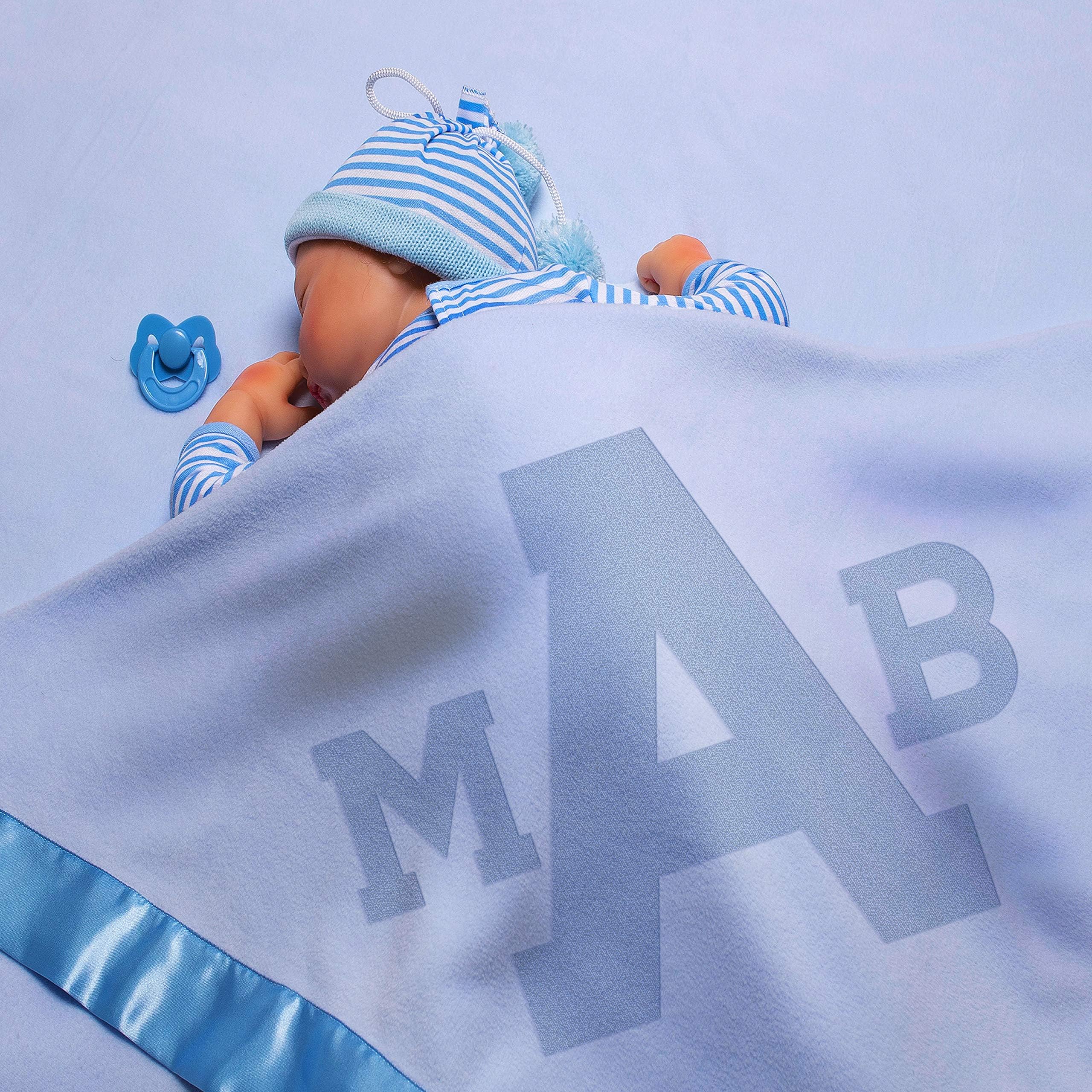 Personalized Baby Blankets w/ Name - Large Baby Receiving Blanket - 36x36 in | Satin Trim, Fleece | Blue - Baby Boy Gifts,, Baby Stuff, Welcome Baby Gifts for Newborns | 3 Initials