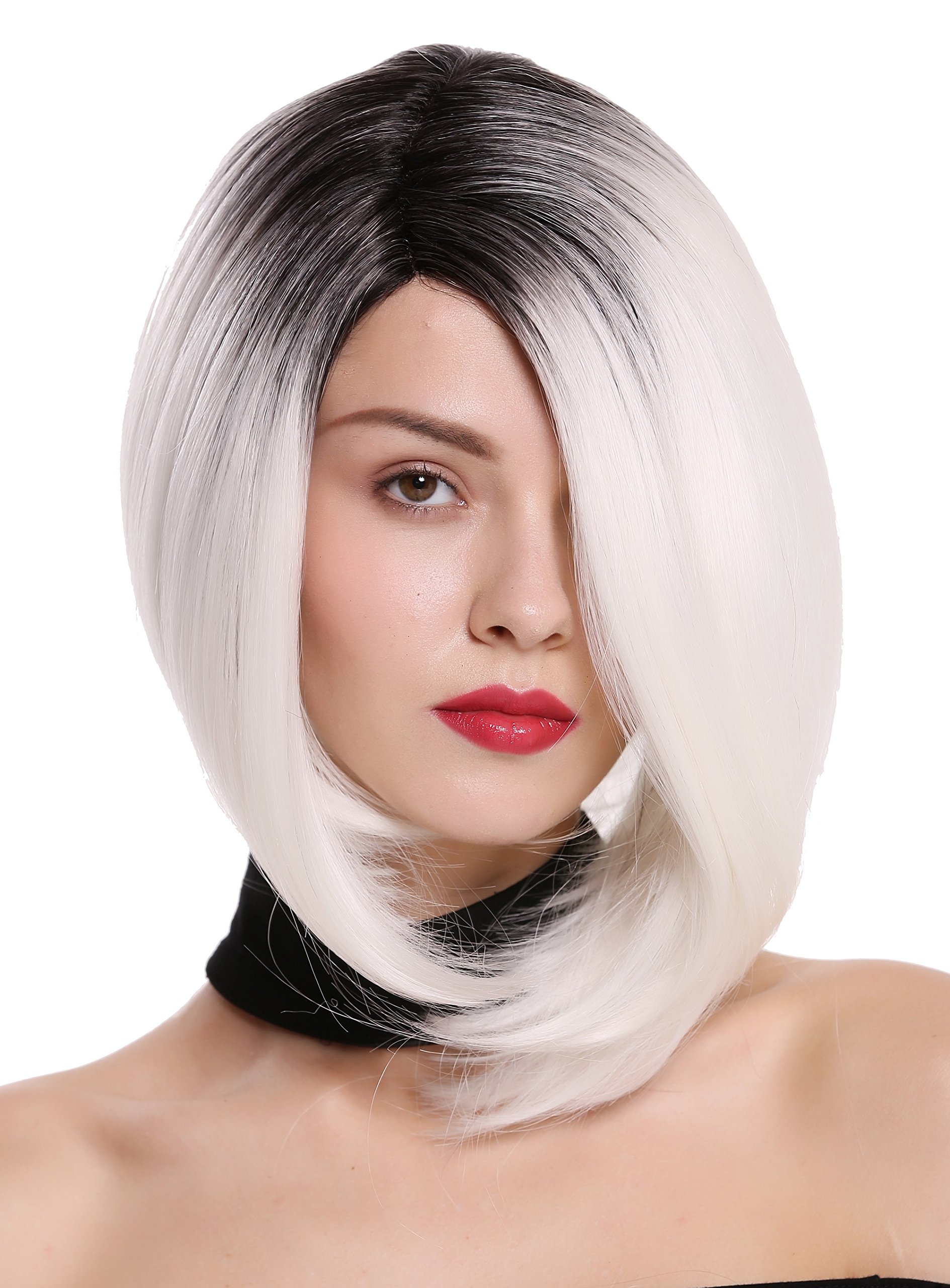 WIG ME UP - MLC156-MF-YS1+882 Quality women's wig lady partial monofilament parting short sleek long bob ombre black white