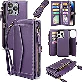 DKDKSIP for iPhone 16 Pro Wallet Case for Women, Support Wireless Charging with RFID Blocking Card Holder, PU Leather Wallet Detachable Magnetic Phone Case Crossbody Strap, Purple