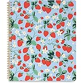 ban.do Floral Rough Draft Large Spiral Notebook, 11" x 9" with Pockets and 160 College Ruled Pages, Strawberry Fields
