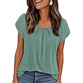 PRETTYGARDEN Womens Tops Dressy Casual Summer 2026 Short Sleeve Blouses Crew Neck Pleated Basic T Shirts Spring Clothes