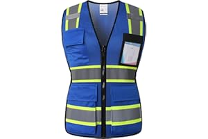HATAUNKI High Visibility Reflection Blue Mesh Safety Vests with 8 Pockets and Front Zipper, hi vis safety vest for Women, Meets ANSI/ISEA Standards(Blue-17,Small)