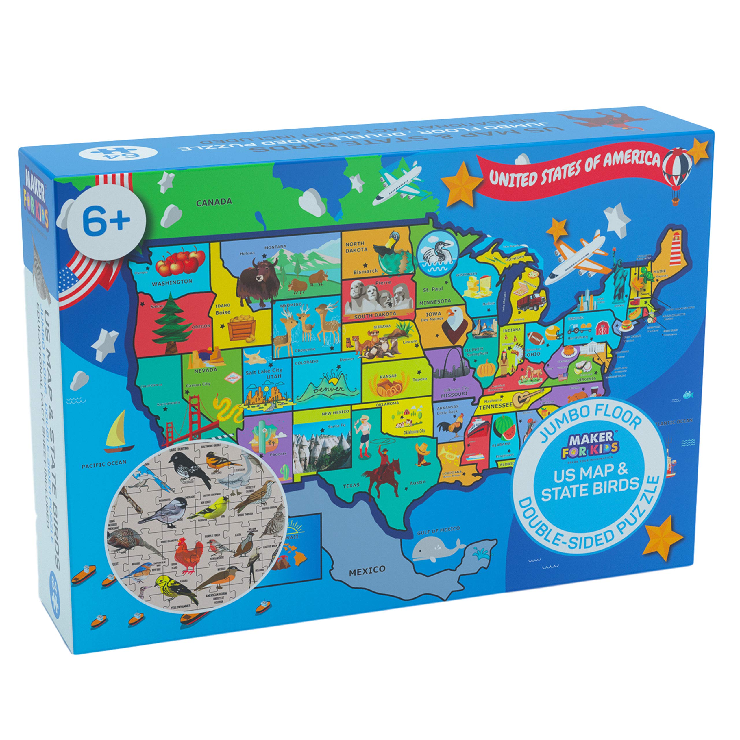 Maker For Kids USA Map Jumbo Floor Puzzle And 50 State Birds 64 Pieces Maker For Kids USA Map Jumbo Floor Puzzle And 50 State Birds 64 Pieces