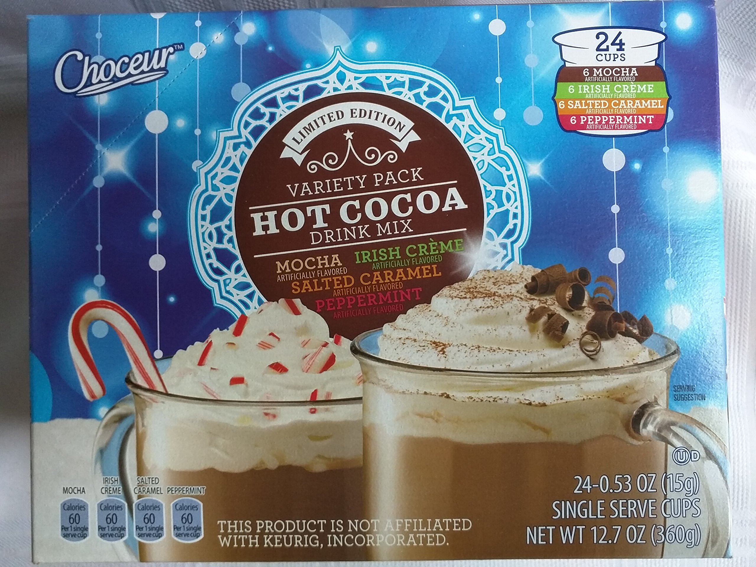 Choceur Hot Cocoa Drink Mix Ltd Edition Variety Pack 24 Single Serve Cups (6 Mocha, 6 Irish