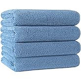 POLYTE Microfiber Quick Dry Lint Free Bath Towel, 57 x 30 in, Pack of 4 (Blue)