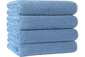 POLYTE Microfiber Quick Dry Lint Free Bath Towel, 57 x 30 in, Pack of 4 (Blue)