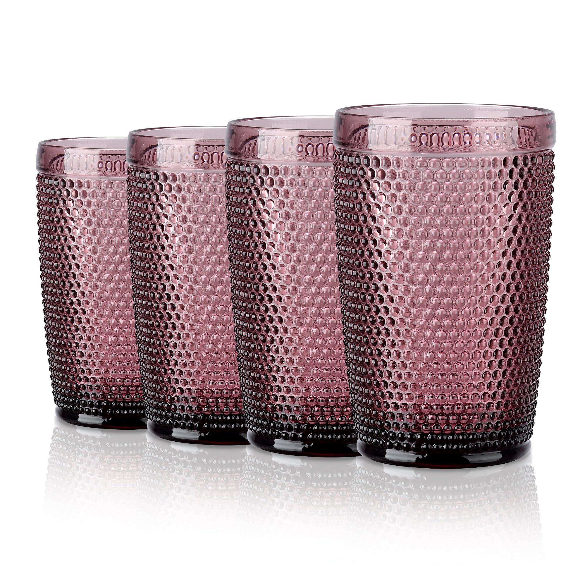 Joeyan Highball Drinking Glasses Set of 4, 350ml Colored Water Glass Cups Colored Tumbler Glasses Vintage Glassware Set for Cocktail Soda Juice Beverage Tea Gift, Purple