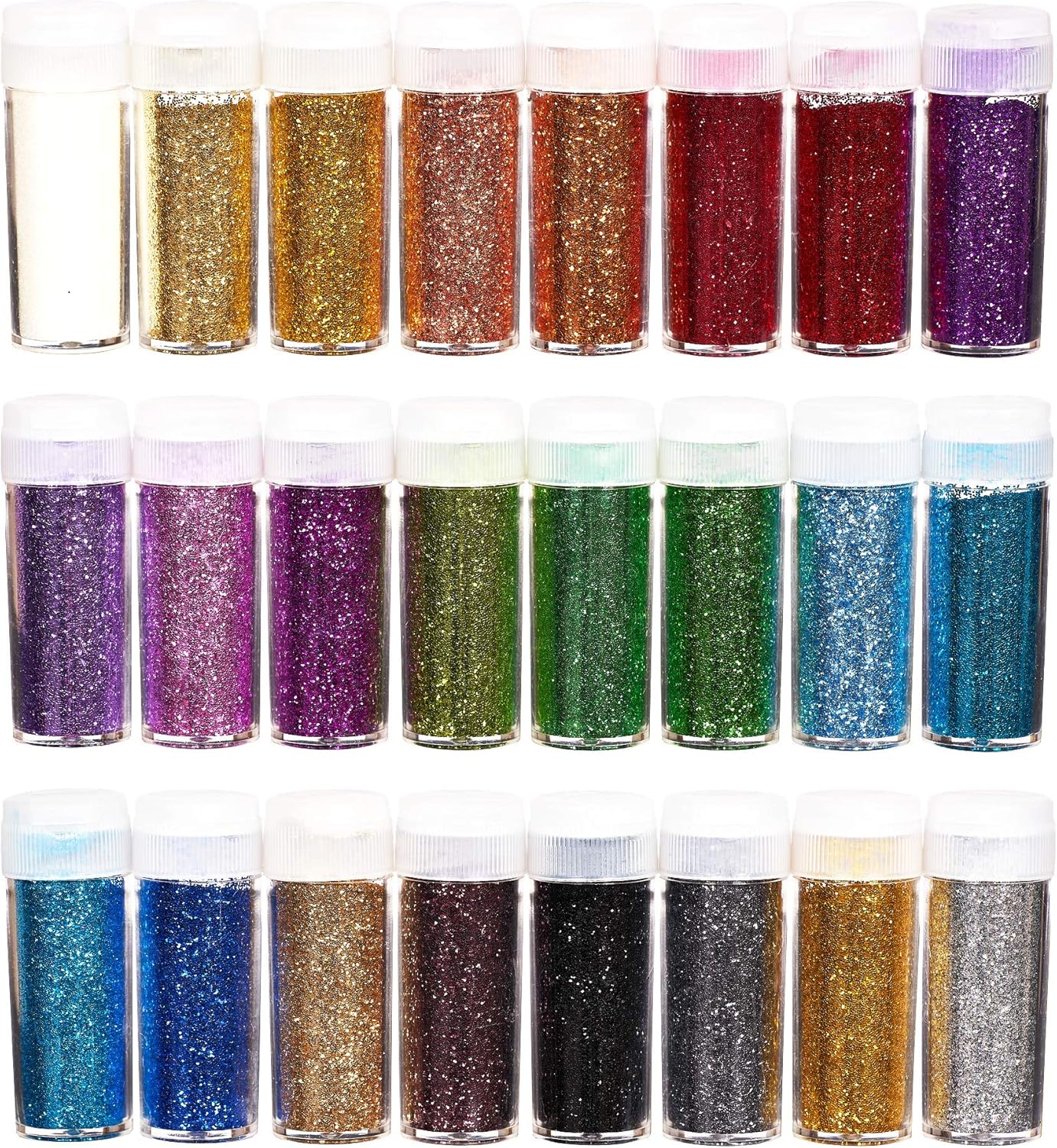 perfect ideaz 24 x 10g (240g) Glitzer-Puder-Set bunt, Glitter-Pulver in 24 Farben, Bastel-Staub in Dose mit Streu-Deckel, Deko-Sand ideal zum Basteln für Kinder, Set zur Dekoration von Karten & Papier