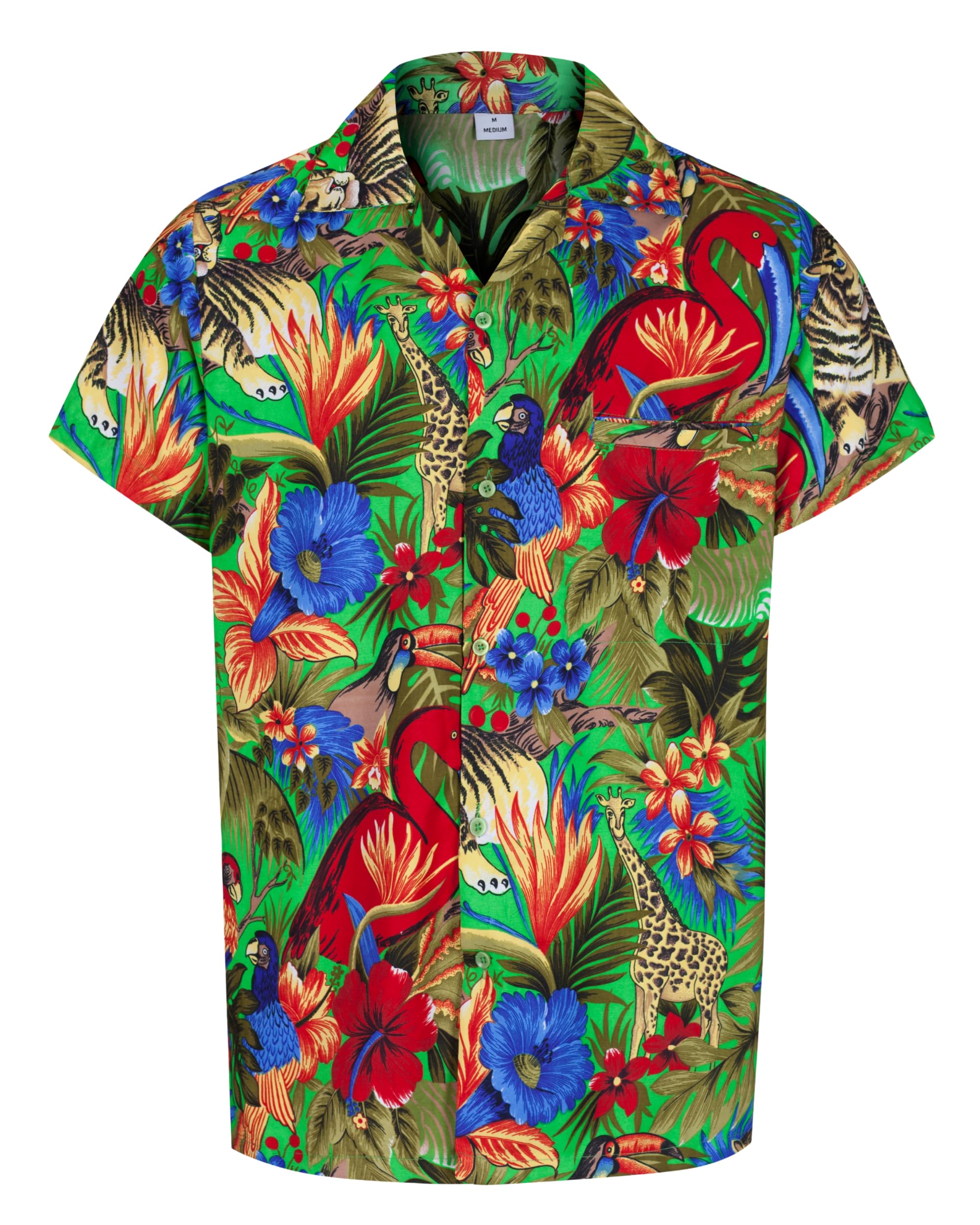 Mens Hawaiian Shirt Short Sleeve Hawaiian Shirts for Men Funny Shirt - Ugly Shirt with a Jungle Animal Print for Funky Shirts for Men and Stag Shirt (Small, Green)