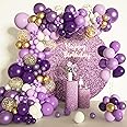 Amandir 150Pcs Purple Balloons Garland Arch Kit, Light Pastel Purple Gold White Balloons Confetti Latex Metallic Balloons for Women Birthday Baby Shower Wedding Mothers Day Party Decorations Supplies
