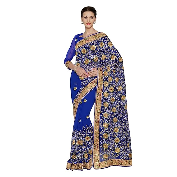 Womens Faux Georgette Saree With Unstitched Blouse