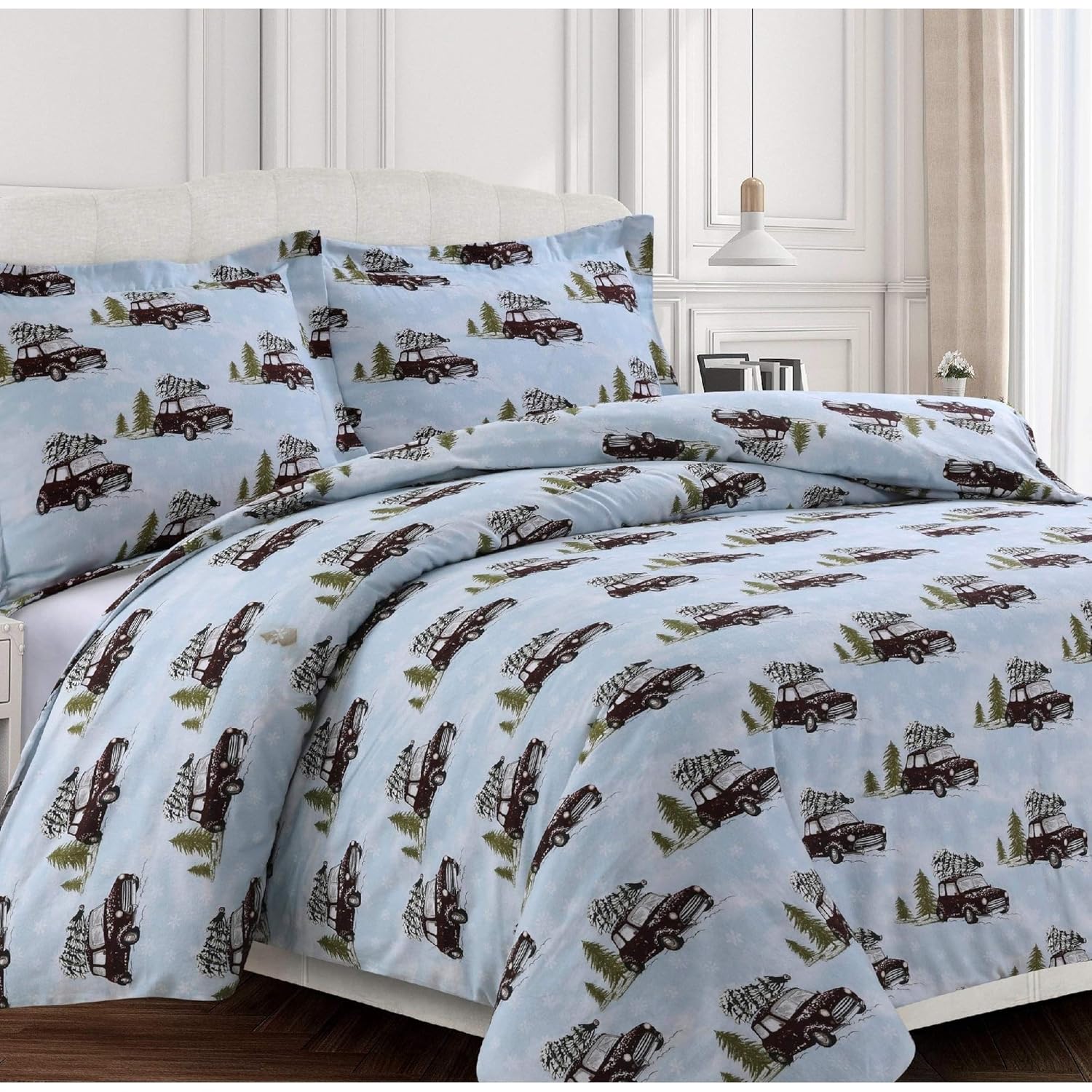 Amazon Com Winter Cars Duvet Set King Size Blue Trees