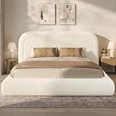 ADORNEVE Upholstered King Cloud Bed Frame with 5.9" Headboard, Beige | 360&deg; Soft Foam Surround, Low Profile, Curve Round for Young Adults, Kid &amp; Pet Families, No Box Spring Needed, Easy Assembly