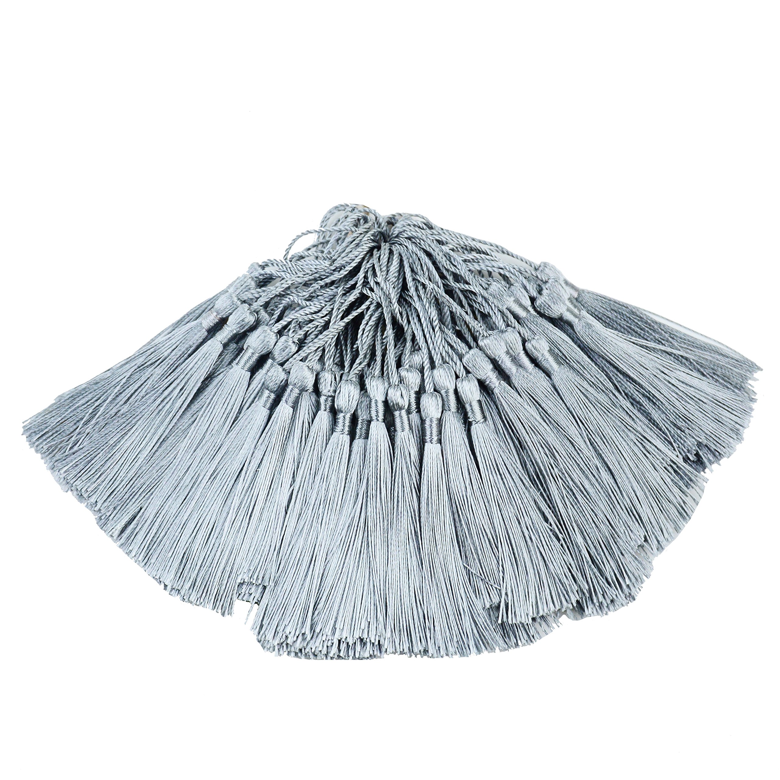 100pcs 13cm/5 Inch Silky Floss bookmark Tassels with 2-Inch Cord Loop and Small Chinese Knot for Jewelry Making, Souvenir, Bookmarks, DIY Craft Accessory (Light Grey)