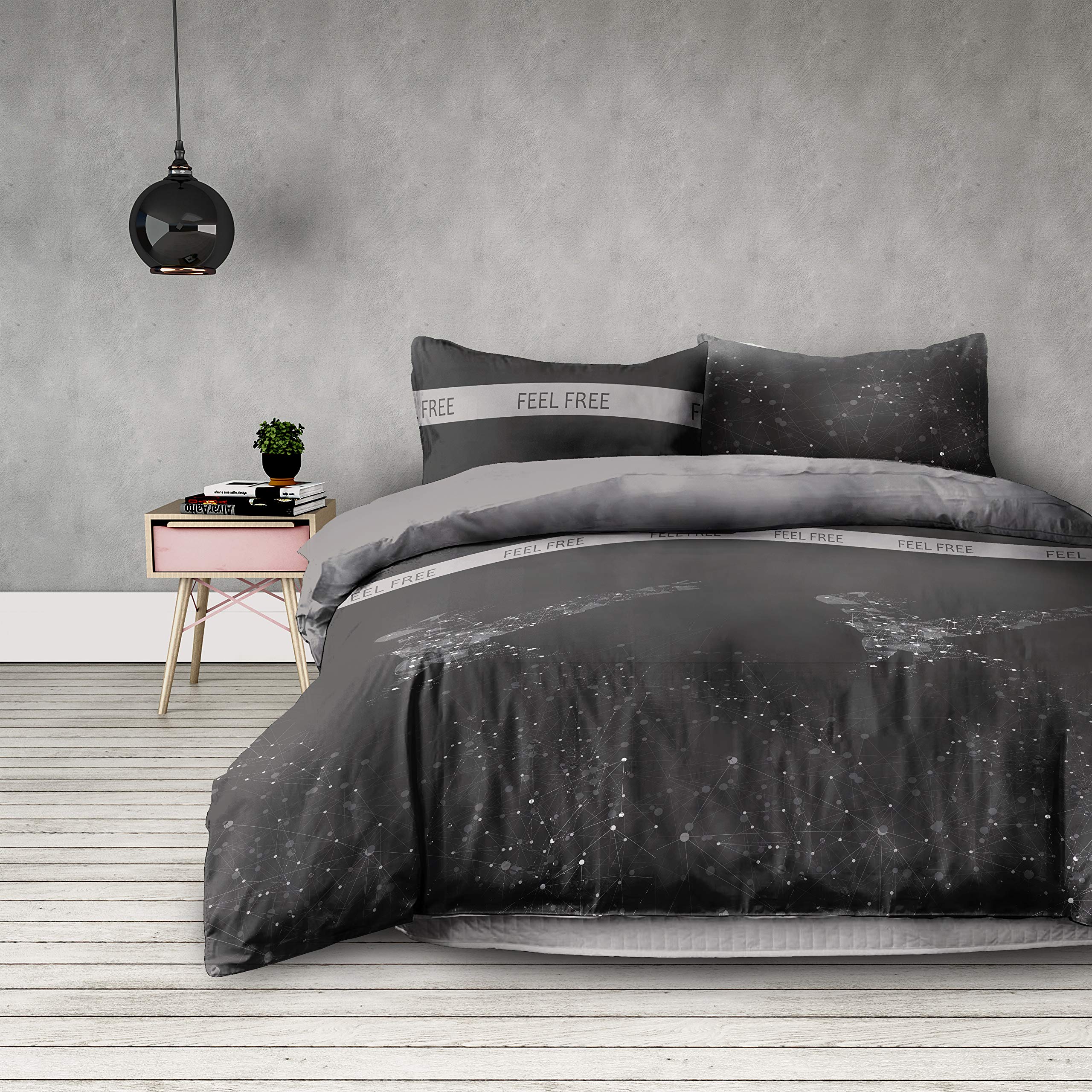 AmeliaHome Basic Collection Eagle Geometric Pattern Duvet Cover Microfibre Zip Grey Anthracite, Microfibre, Eagle, 200x220 + 2 * 80x80