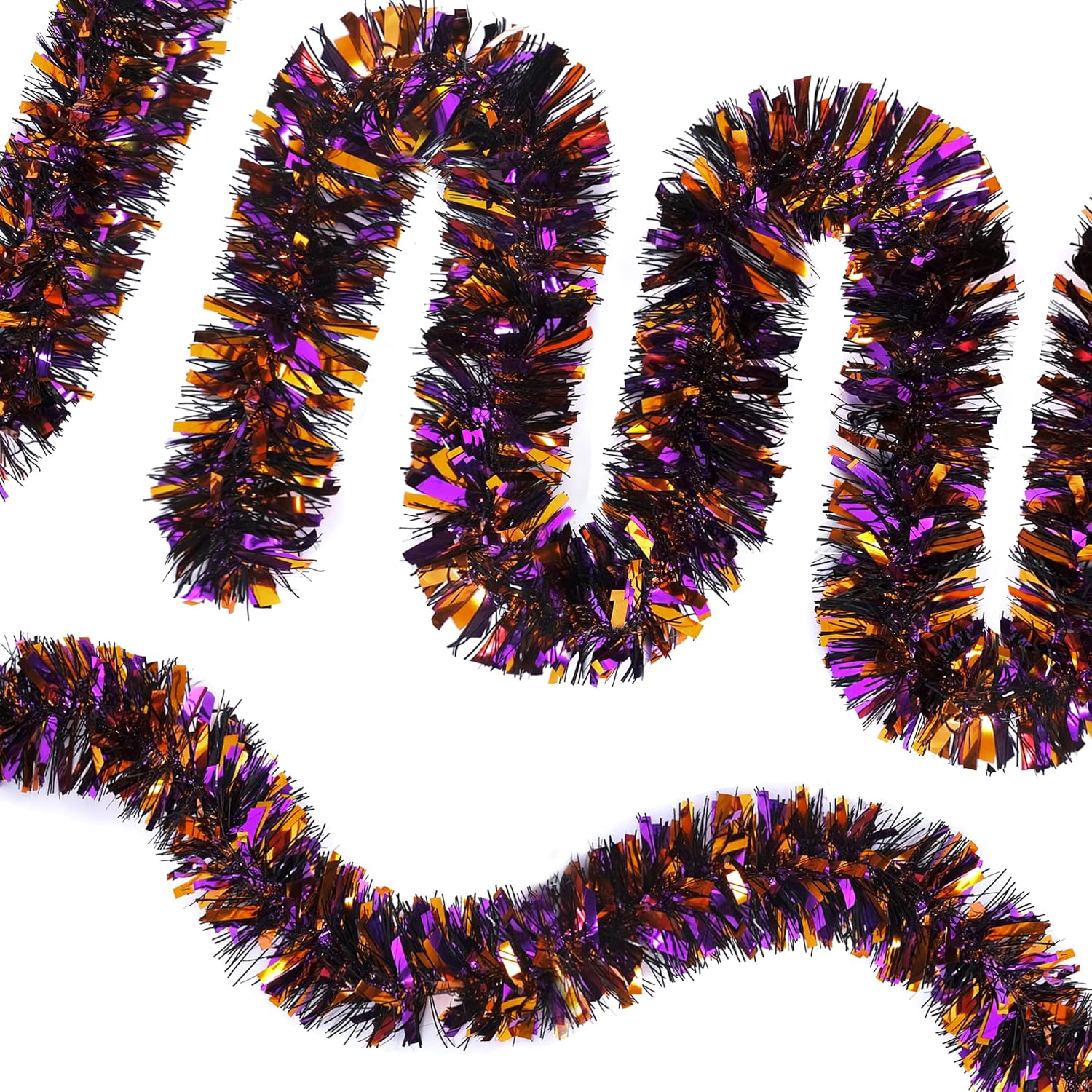 Wreaths, Garlands & Swags - CANREVEL 4 Pieces 26.4 Ft Halloween Tinsel Garland Metallic Shiny Twist Garland Hanging Decorations for Halloween Party Indoor and Outdoor Decor - Black Orange and Purple