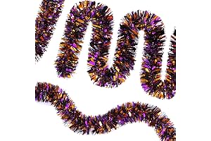 SAOROPEB 4 Pieces 26.4 Ft Halloween Tinsel Garland Metallic Shiny Twist Garland Hanging Decorations for Halloween Party Indoor and Outdoor Decor - Black Orange and Purple