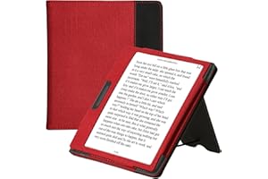 kwmobile Cover Compatible with Onyx Boox Leaf 2 Cover - Faux Leather/Suede Case with Stand - Red/Black