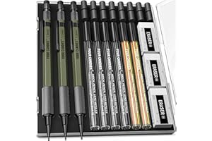 Four Candies 1.3mm Mechanical Pencil Set with 72 Lead Refill, 3PCS Metal Weatherproof Body Heavy Duty Carpenter Pencil, 3 Eraser, 16 Eraser Refill, for Outdoor Woodworking Drafting Marking with Case